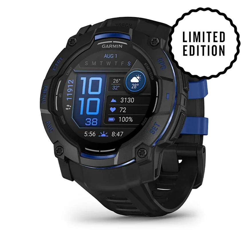 GARMIN Instinct 3 AMOLED Smart Watch - 50 mm, Black with Black/Bolt Blue Band Silicone Band